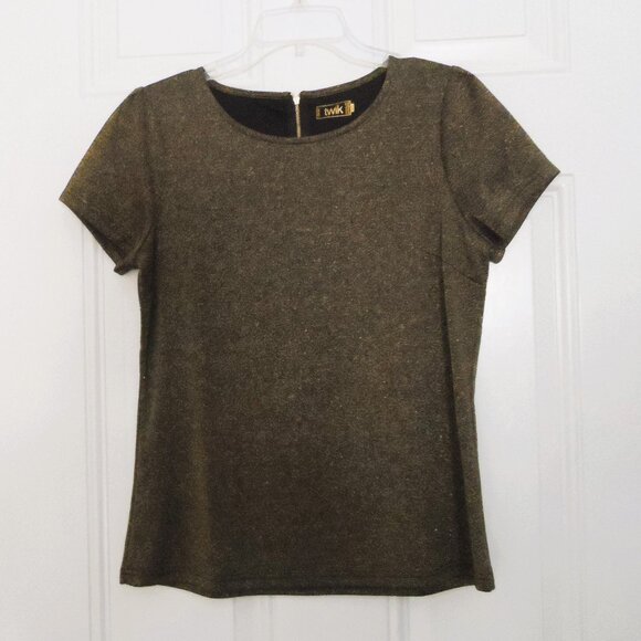 Gold Shiny Sparkly top short sleeves sz., L/ M - Picture 1 of 8